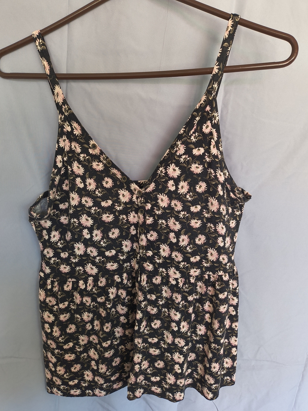 Floral V-Neck Cami Top in Black and Pink - Women's